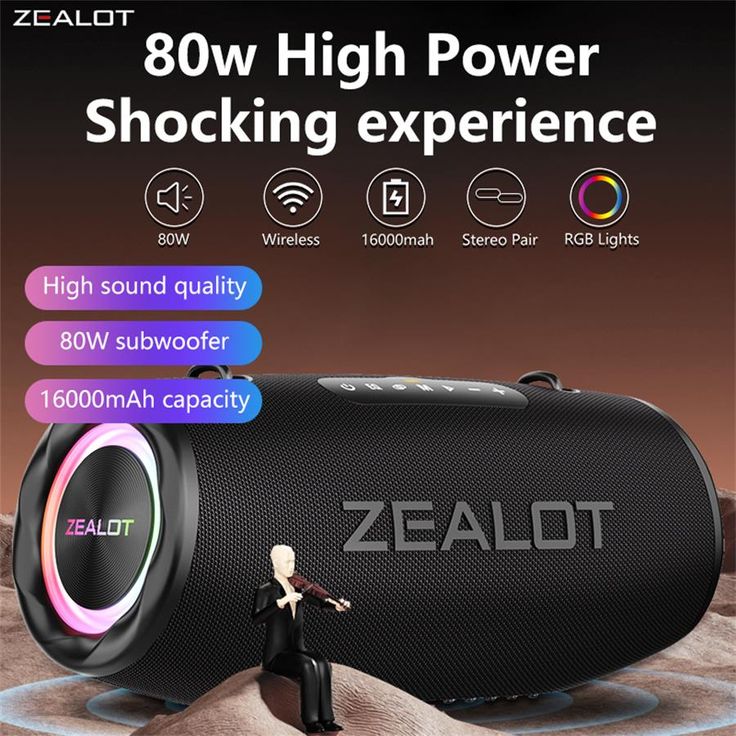 Altavoces inalámbricos ZEALOT S87 de 80 W, altavoz de subwoofer portátil para exteriores, altavoz Altavoces inalámbricos ZEALOT S87 de 80 W, altavoz de subwoofer portátil para exteriores, altavoz