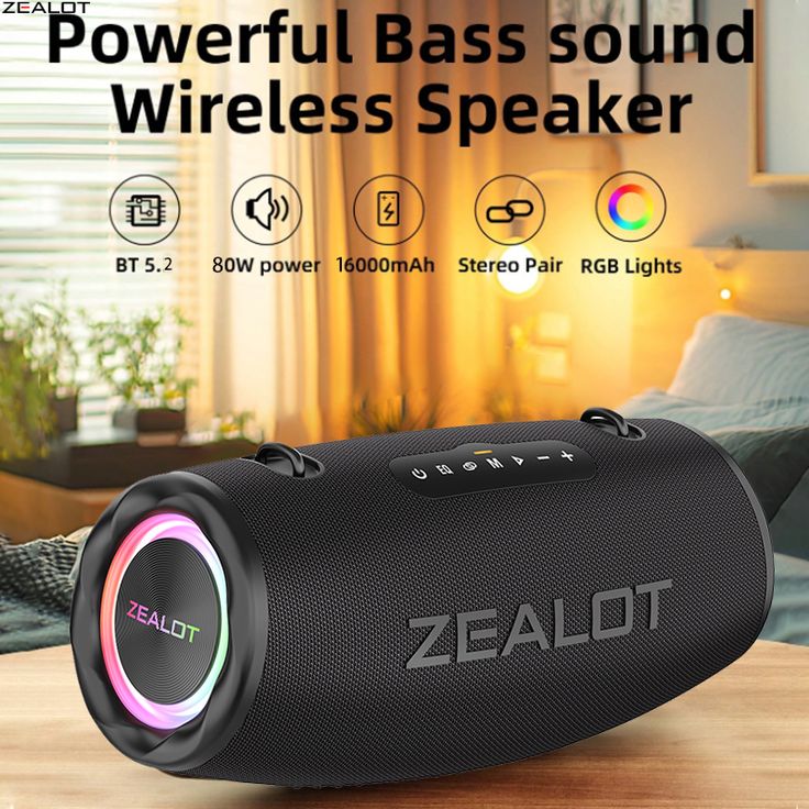 ZEALOT S87 80W Wireless Speakers, Outdoor Portable Subwoofer Speaker, IPX 5, Hifi Sound quality, RGB ZEALOT S87 80W Wireless Speakers, Outdoor Portable Subwoofer Speaker, IPX 5, Hifi Sound quality, RGB